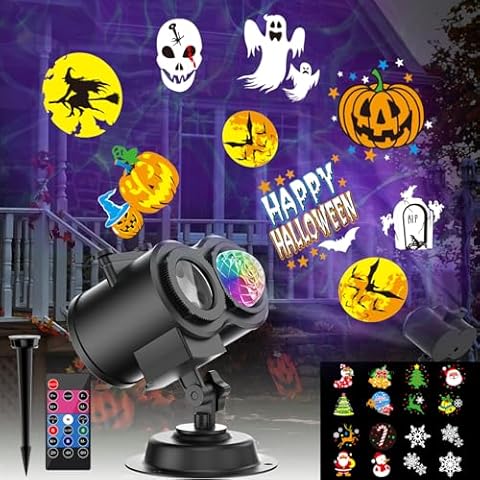 Halloween & Christmas Holiday Projector – 12 Slides LED Projection Lights for Indoor & Outdoor Decorations