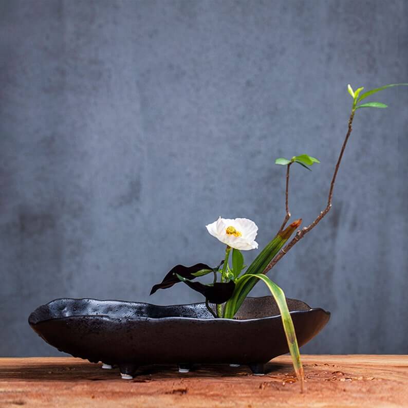 ceramic vase  pottery vase   japanese ceramic  japan pottery  ikebana vase  ceramic vase  ceramic flower vase  black ceramic vase