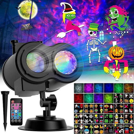 Halloween & Christmas Holiday Projector – 12 Slides LED Projection Lights for Indoor & Outdoor Decorations