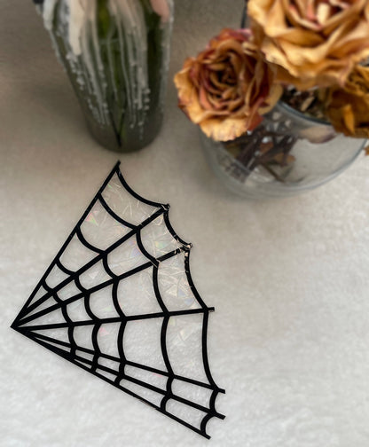 Close-up of spiderweb suncatcher sticker with detailed patterns