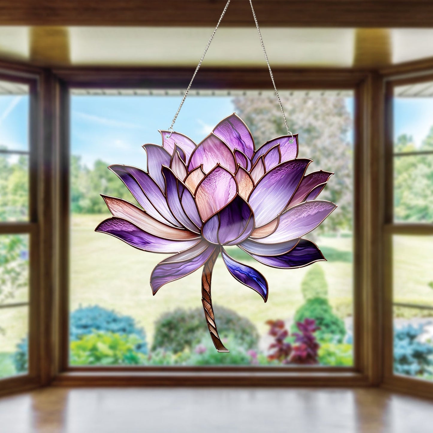 Purple lotus acrylic window hanging with elegant flower design